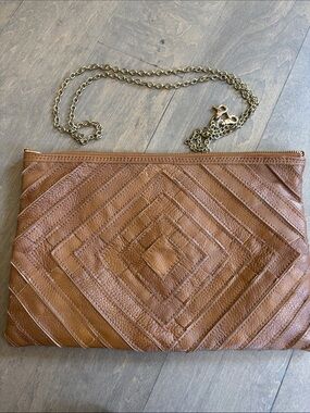 Women's Brown woven leather Chain Crossbody Clutch
